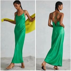 Anthropologie Vibrant Green Elyse Bias Slip Dress